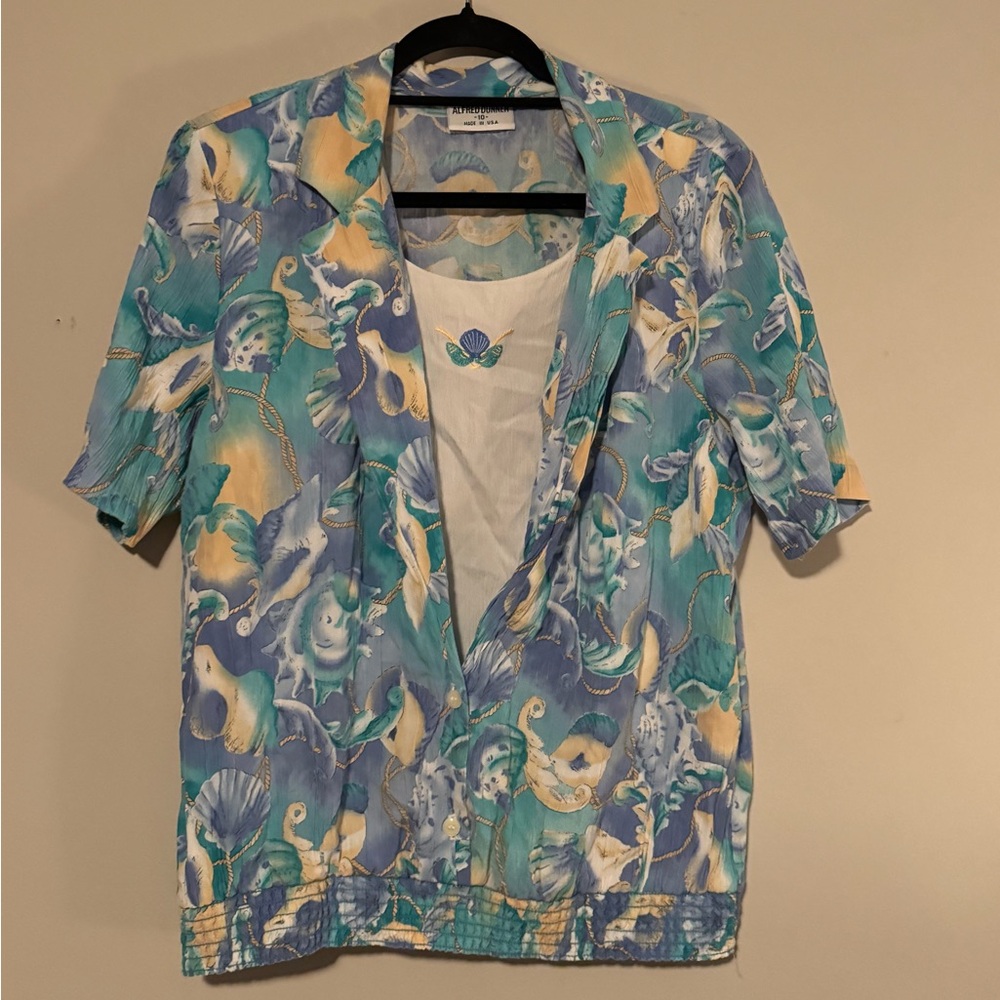 VUC Alfred Dunner Purple, Blue & Yellow Short-Sleeve Nautical Short Sleeve Top